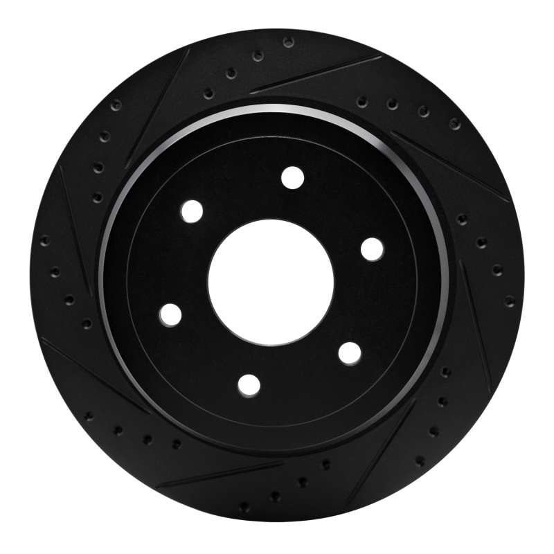 Nissan Titan XD Brake Rotor (1) - Rear Left - R1 Concepts - Drilled & Slotted - Black - `16-`24